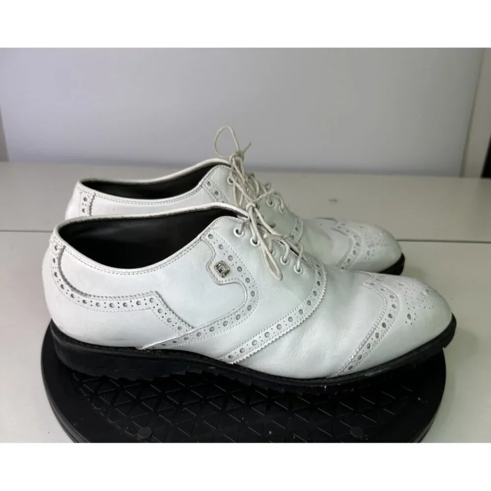 Footjoy 55160 Rare White Brogued Leather Wingtip Golf Shoes Made In USA Sz 8D
